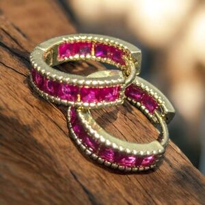 Ruby Red Pink Hoop Earrings